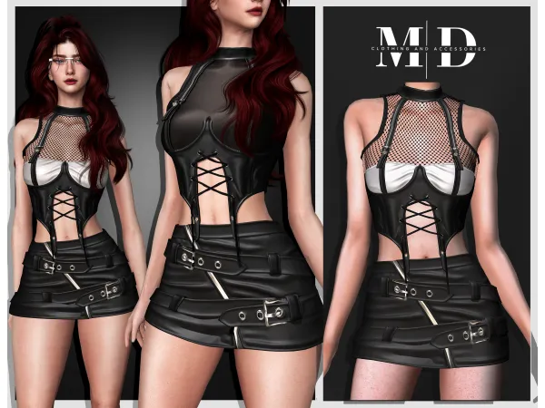 Alpha Gift of the day sheer leather top and skirt set - The Sims 4 Custom Content
