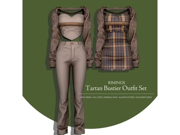 Alpha [RIMINGS] Tartan Bustier Outfit Set - The Sims 4 Custom Content