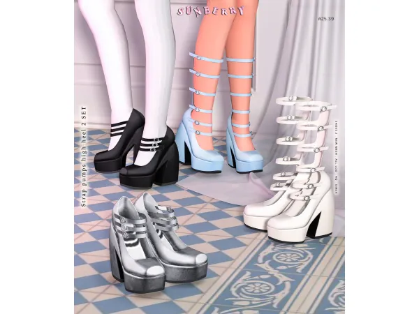 Alpha [SUNBERRY]2539_Strap pumps high heel 2SET - The Sims 4 Custom Content
