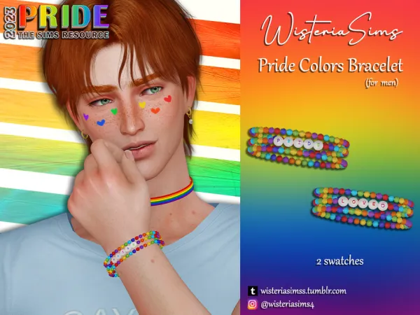 Alpha Pride Colors Bracelet for men by WisteriaSims - The Sims 4 Custom Content