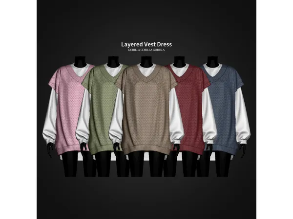 Alpha Layered Vest Dress by gorillax3 - The Sims 4 Custom Content