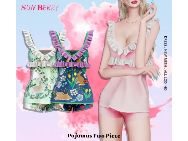 Alpha [SUNBERRY]Pajamas Two Piece - The Sims 4 Custom Content