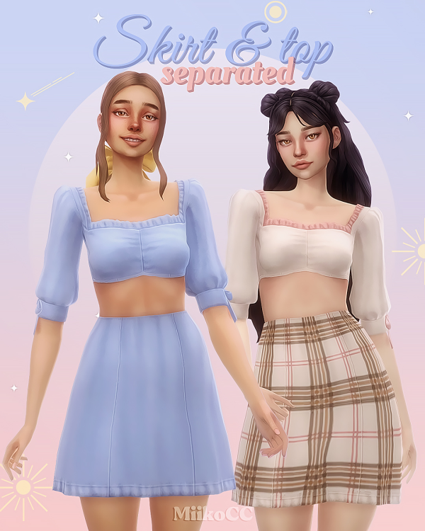 Maxis Match Puff sleeve crop top A line skirt by simsfinds - The Sims 4 Custom Content