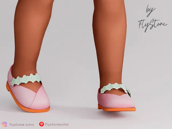 Alpha Toddler Leather Flats With Flowers On The Strap by FlyStone - The Sims 4 Custom Content