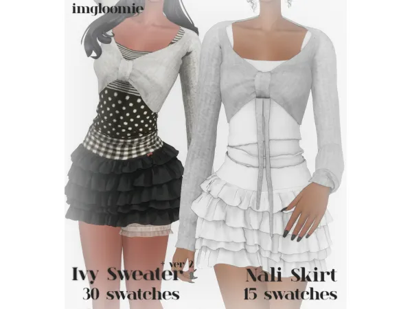 Maxis Match IVY SWEATER NALI SKIRT by imgloomie - The Sims 4 Custom Content