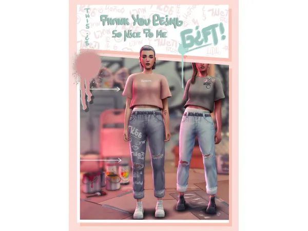 Maxis Match Gift Set top jeans by emmibouquet - The Sims 4 Custom Content