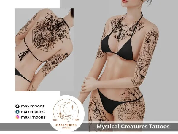 Mix Mystical Creatures Tattoos Set (Sims 4 Version) - The Sims 4 Custom Content