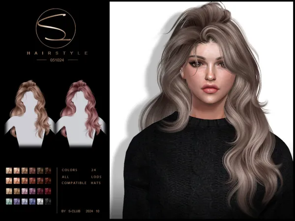 Alpha LONG WAVY HAIRSTYLE 051024 Club by S - The Sims 4 Custom Content