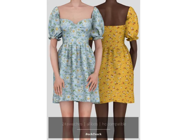 Alpha Linen Ruffle Sleeves Dress by backtrack - The Sims 4 Custom Content