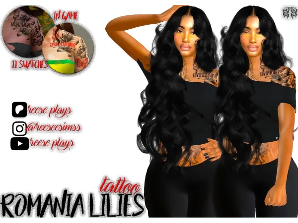 Mix Romania Lilies Tattoo by reeseplays - The Sims 4 Custom Content