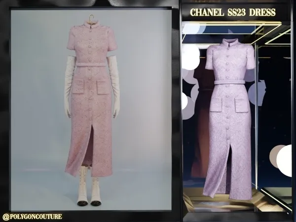 Alpha Chanel SS23 Dress by polygoncouture - The Sims 4 custom content