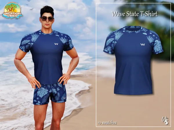 Alpha VacationVibes Wave State T Shirt (men) - The Sims 4 Custom Content