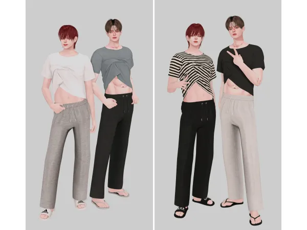 Mix [sudal] Rolled Crop T shirt Sweatpants M - The Sims 4 Custom Content