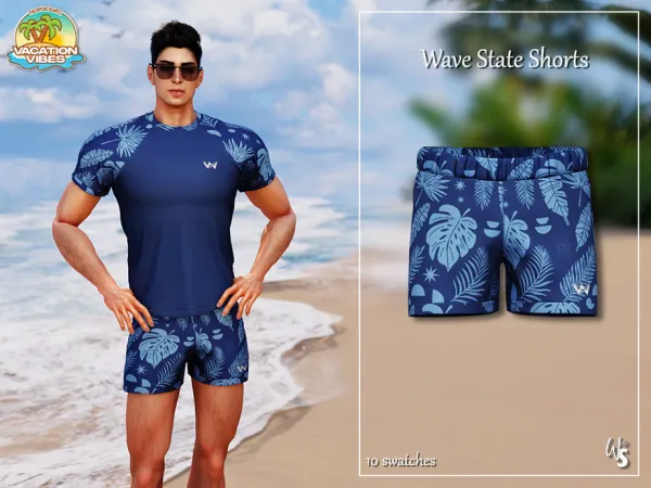Alpha VacationVibes Wave State Shorts (men) - The Sims 4 Custom Content