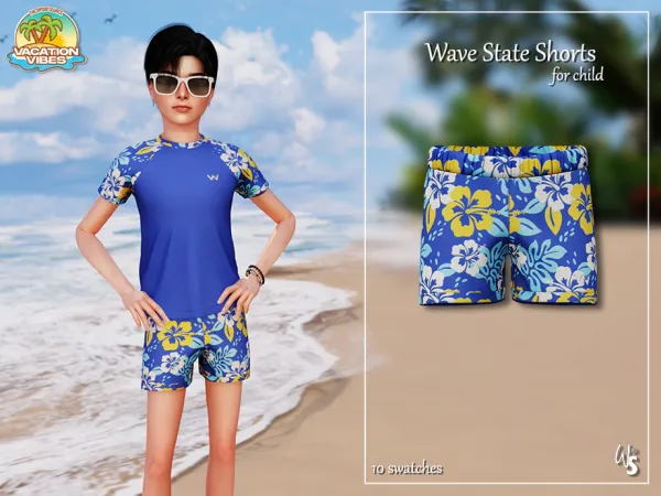 Alpha VacationVibes Wave State Shorts (child) - The Sims 4 Custom Content