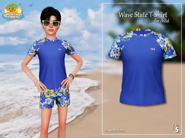 Alpha VacationVibes Wave State T Shirt (child) - The Sims 4 Custom Content
