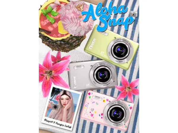 Alpha [Collab] ALOHA SNAP Camera acc by xbluepillx - The Sims 4 Custom Content