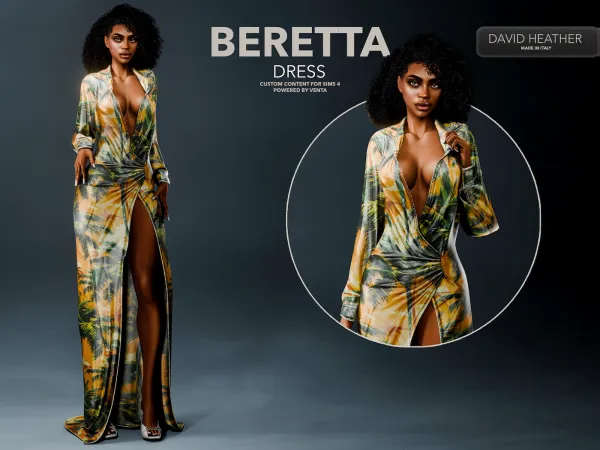 Alpha David Heather Beretta Dress (Relaunch Gift) - The Sims 4 Custom Content