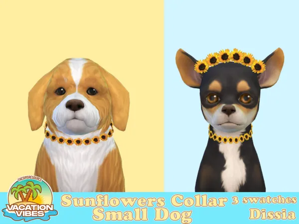 Maxis Match Sunflowers Collar Small Dogs by Dissia - The Sims 4 Custom Content