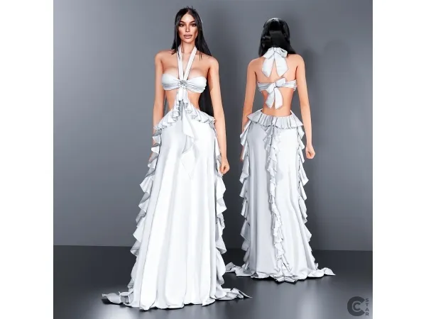 Alpha Cut Out Ruffle Maxi Dress with bow cool_content_star - The Sims 4 Custom Content