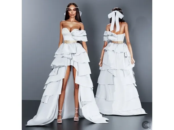 Alpha Strapless Tiered Ruffle Wedding Gown cool_content_star - The Sims 4 Custom Content