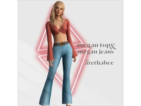 Maxis Match megan tied top and megan jeans by arethabee - The Sims 4 Custom Content