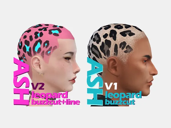 Mix ashwwa Leopard print buzzcut V1 V2 - The Sims 4 Custom Content