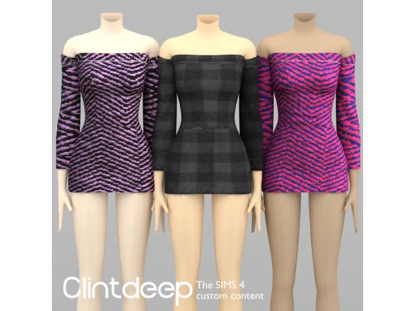 Alpha Clintdeep Rebecca Mini Dress Off shoulder - The Sims 4 Custom Content