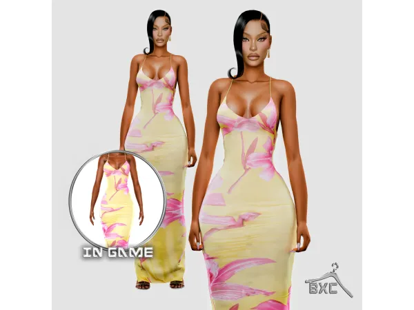 Alpha KELLY FLORAL MAXI DRESS by Baddiexsimmer - The Sims 4 Custom Content