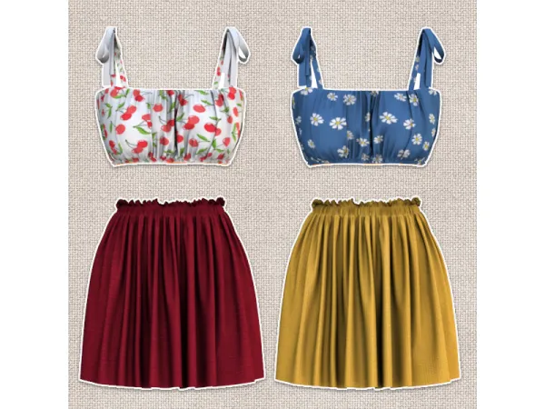 Alpha ribbon tank top skirt set by euno sims cc - The Sims 4 Custom Content