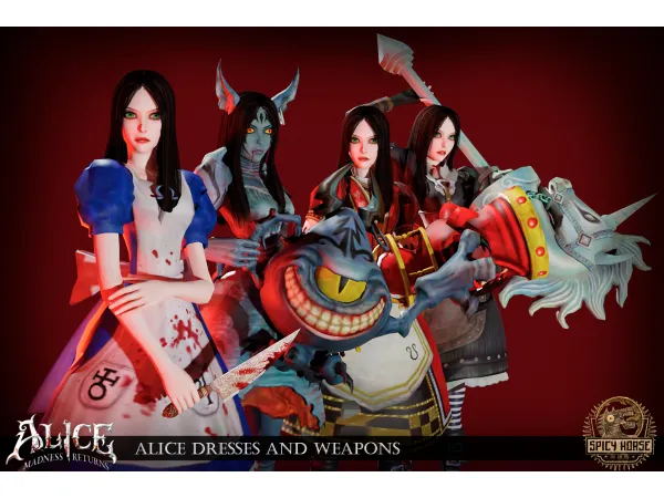 Alpha Alice Madness Returns Dresses and Weapons sims by Mimoto - The Sims 4 Custom Content