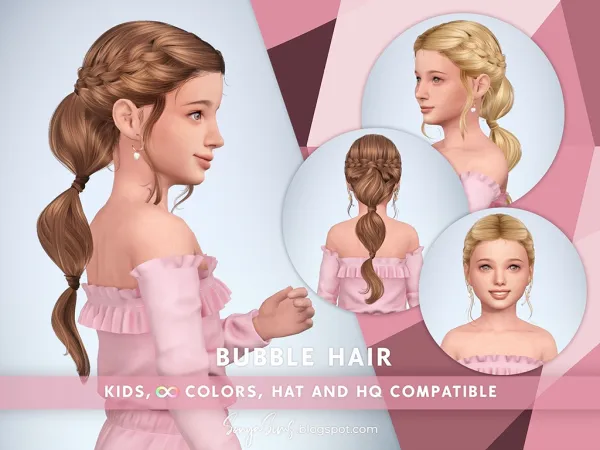 Alpha Bubble Hair Kids - The Sims 4 Custom Content