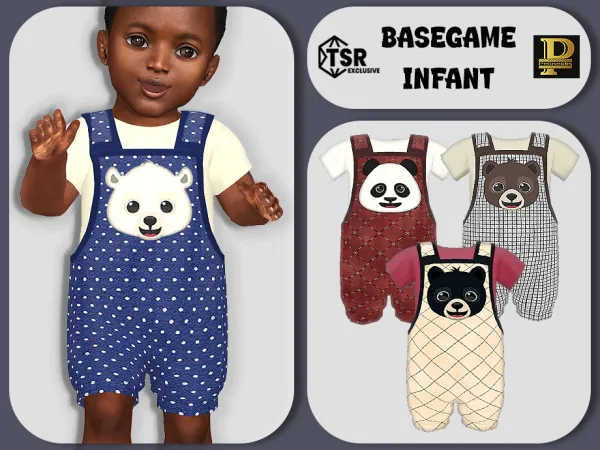 Alpha Infants Happy Bears Dungarees by Pelineldis - The Sims 4 Custom Content