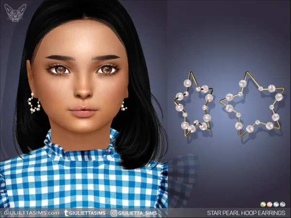 Alpha Star Pearl Hoop Earrings For Kids - The Sims 4 Custom Content