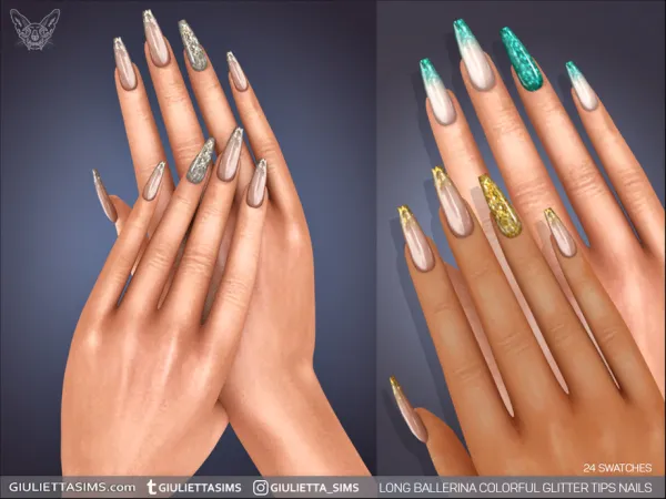Long Ballerina Colorful Glitter Tips Nails