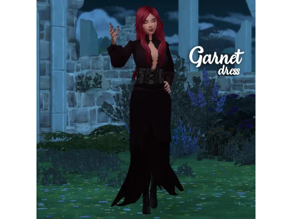 Maxis Match Garnet witch dress by megukiru - The Sims 4 Custom Content