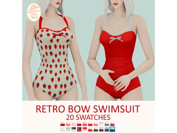 Maxis Match Retro Bow Swimsuit by Guemara - The Sims 4 Custom Content
