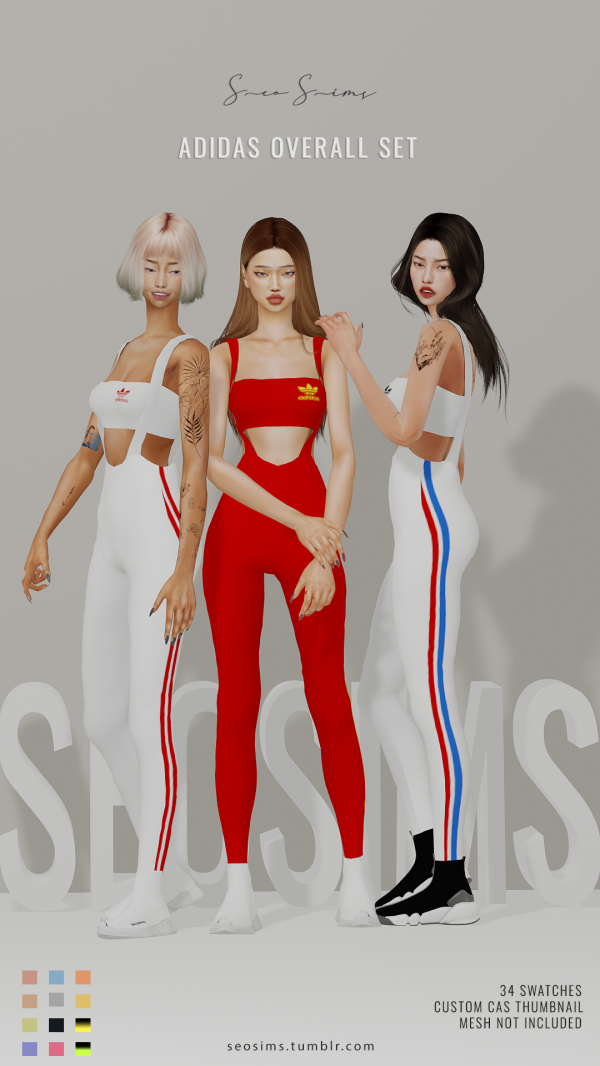 Alpha ADIDAS OVERALL SET recolor by simsfinds - The Sims 4 Custom Content