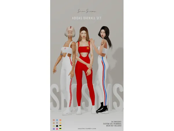 Alpha ADIDAS OVERALL SET recolor by seosims - The Sims 4 Custom Content