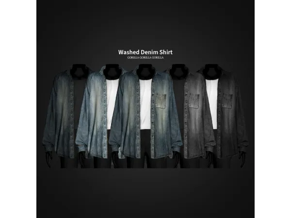 Alpha Washed Denim Shirt by gorillax3 - The Sims 4 Custom Content