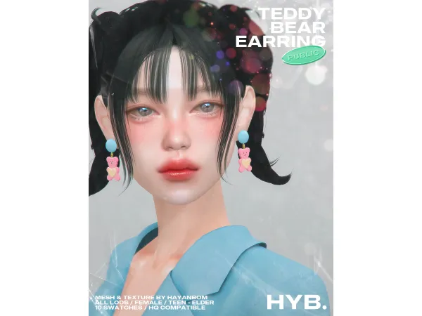 Alpha [HYB] TEDDY BEAR EARRING by HAYANBOM - The Sims 4 Custom Content
