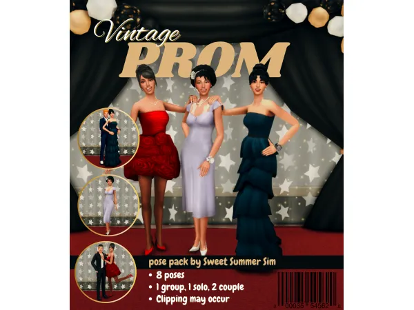 Mix Vintage Prom Pose Pack by SweetSummerSim - The Sims 4 Custom Content