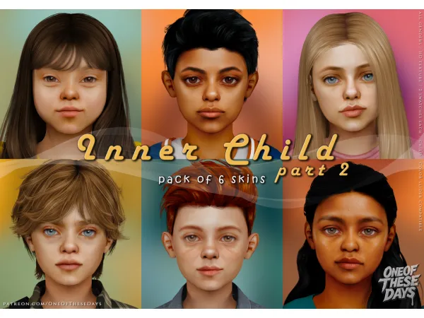 Alpha Inner Child P2 SET OF 6 SKINS FOR CHILDREN - The Sims 4 Custom Content