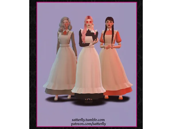 Maxis Match Set of Three Maid dresses by satterlly - The Sims 4 Custom Content