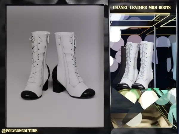 Alpha Chanel Leather Midi Boots - The Sims 4 Custom Content