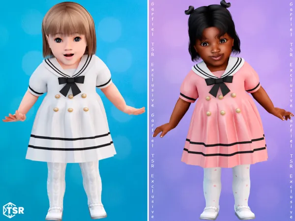 Mix Infant Sweet sailor style dress with bow accents by Garfiel - The Sims 4 Custom Content