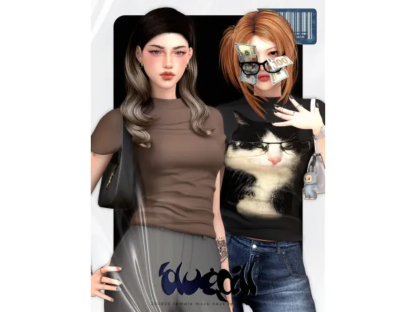 Alpha (Bluepill) 250820 female mock neck top - The Sims 4 Custom Content