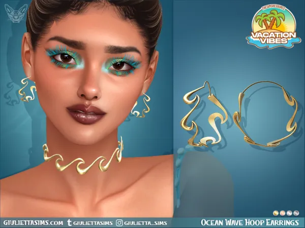Alpha Vacation Vibes Ocean Wave Hoop Earrings - The Sims 4 Custom Content