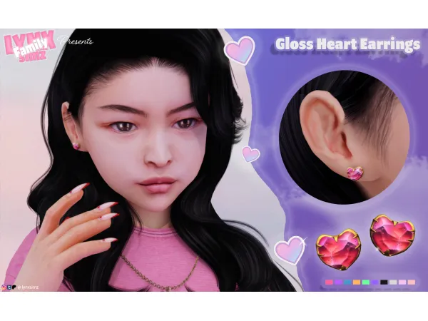 Alpha Gloss Heart Earrings by LYNXsimz - The Sims 4 Custom Content