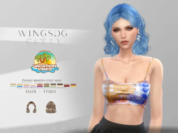 Alpha WINGS TF0801 Double braided curly hair by wingssims - The Sims 4 Custom Content